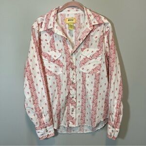 Y2K BDG Cream Red Western Country Pearl Snap Shirt Women’s Small